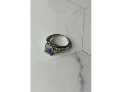 925 Sterling Silver Blue Spinel Ring Size 6.5