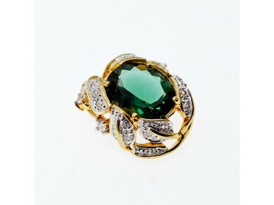925 Sterling Silver Gold Plated Emerald & CZ Pendant