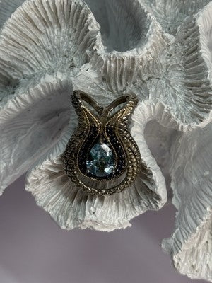925 Sterling Silver 18k Yellow Gold Topaz & Sapphire Pendant Length 1.3 Inch