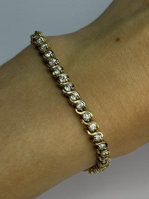 925 Sterling Silver Gold Plated CZ Bracelet Length 7 Inch
