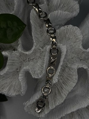Vintage Design X-shaped & Circular Links 925 Sterling Silver Bracelet 7.5