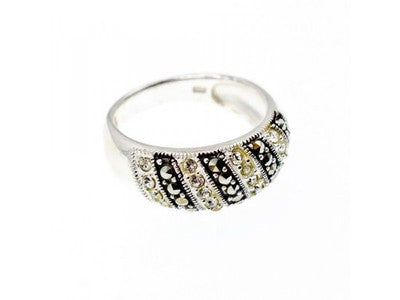 925 Sterling Silver CZ & Marcasites Ring Size 8