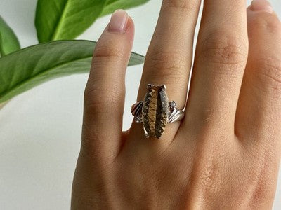 925 Sterling Silver Golden Tourmaline & Quartz Ring Size 6.5