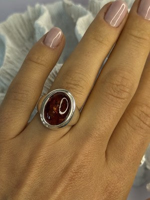 925 Sterling Silver Amber Ring Size 7