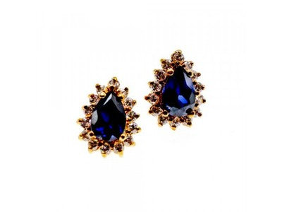 925 Sterling Silver Gold Plated Sapphires & CZ Earrings