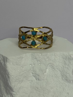 925 Sterling Silver Gold Plated Turquoise Ring Size 8.5