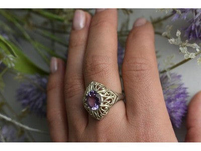 925 Sterling Silver Purple Tourmaline Ring Size 8