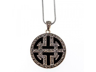 925 Sterling Silver Agate & Marcasites Chain With Pendant