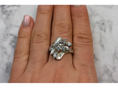 925 Sterling Silver Blue Spinel Ring Size 8