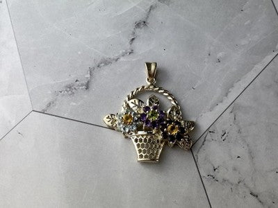 925 Sterling Silver Multi Gemstones Flowers Pendant