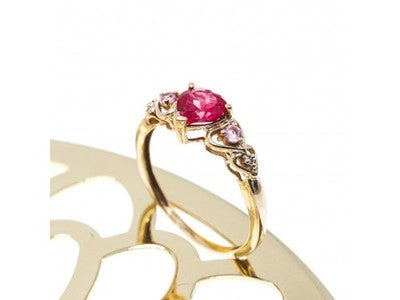 10K Yellow Gold STS Ruby Spinel & Diamond Heart Ring Size 7