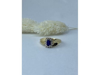 10K Yellow Gold Sapphire & Diamonds Ring Size 6.5