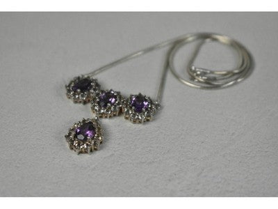 925 Sterling Silver Purple Tourmaline & Colorless Spinel Necklace Italy