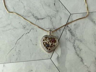 925 Sterling Silver Gold Plated Rubies & Sapphires Chain With Pendant Italy