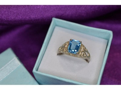 925 Sterling Silver Blue Topaz Openwork Ring Size 6.5