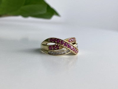 10K Yellow Gold Ruby & White Sapphire Ring Size 10