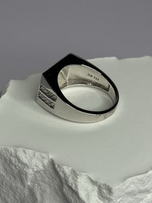 925 Sterling Silver Black Enamel & CZ Men'S Ring Size 11