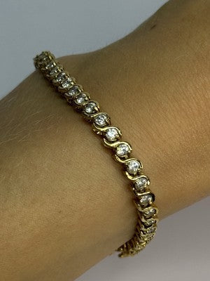 925 Sterling Silver Gold Plated CZ Bracelet Length 7 Inch