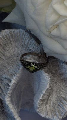 Vintage Filigree 925 Sterling Silver Green Tourmaline Ring Size 7