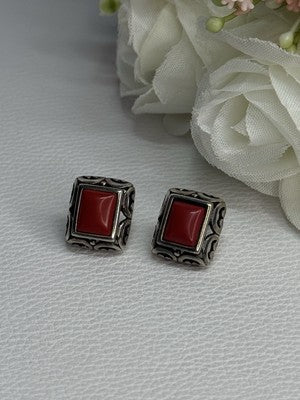 Vintage 925 Sterling Silver Carnelian Earrings Length 0.52 Inch