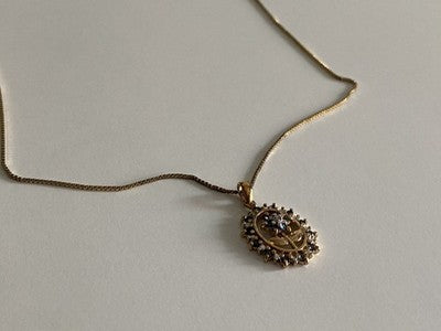 925 Sterling Silver Gold Plated Sapphires "Flower" Chain With Pendant Italy