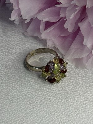 925 Sterling Silver Garnet Amethyst Citrine Peridot Ring Size 9
