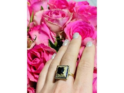 925 Sterling Silver Sapphire & CZ Ring Size 9.5