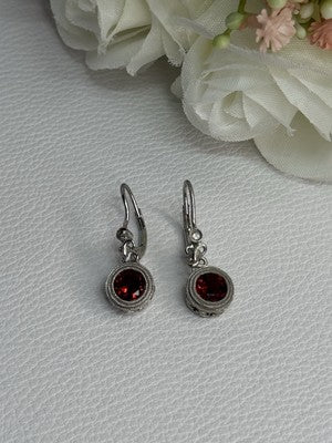925 Sterling Silver Garnet Earrings Length 1.10 Inch