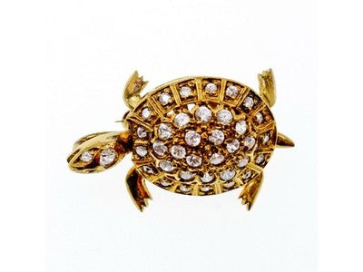 925 Sterling Silver Gold Plated CZ "Turtle" Brooch