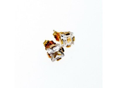 925 Sterling Silver Gold Plated White Topaz Stud Earrings Italy