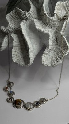 Solar System Gemstones 925 Sterling Silver Tigers Eye Moonstone etc. Necklace