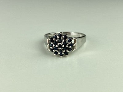 925 Sterling Silver Sapphires "Flower" Ring Size 8