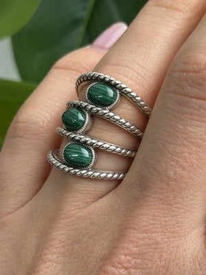 925 Sterling Silver Malachite Ring Size 7.5