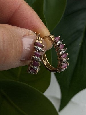 925 Sterling Silver Gold Plated Ruby Earrings
