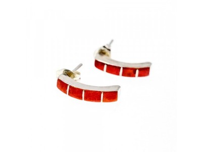 925 Sterling Silver Red Mother Of Pearl Stud Earrings
