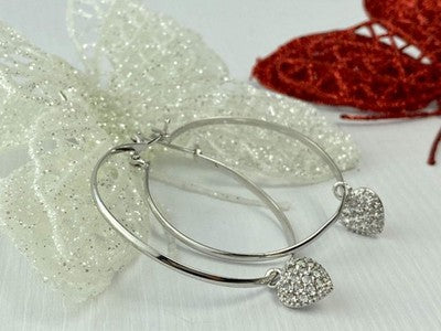 925 Sterling Silver Quartz "Heart" Hoop Earrings