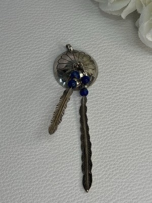 Vintage Native American 925 Sterling Silver Lapis Pendant Length 2.70 Inch