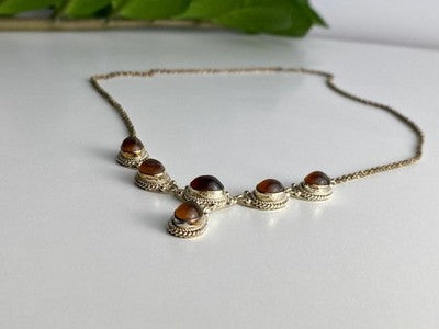 Vintage 925 Sterling Silver Amber Necklace