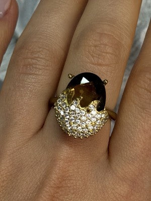 925 Sterling Silver Alpanite & CZ Ring Size 8.5 Length 0.78 Inch