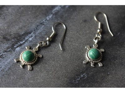 925 Sterling Silver Malachite "Turtles" Earrings