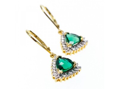 925 Sterling Silver Gold Plated Emerald Earrings