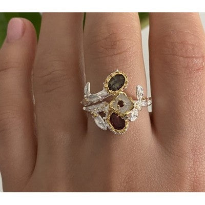 925 Sterling Silver Gold Plated Garnet & Alexandrite Ring Size 8.5