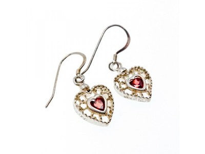 925 Sterling Silver Garnet "Hearts" Earrings