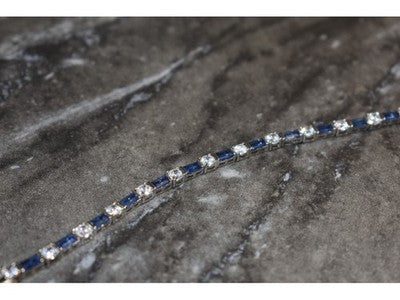 925 Sterling Silver Blue & White CZ Bracelet Size 7 IN