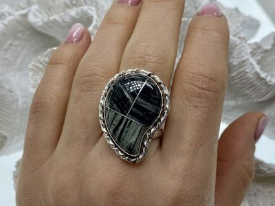 925 Sterling Silver Jasper Ring Size 8
