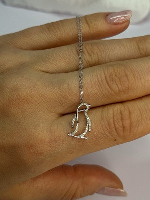 14K WHITE GOLD DIAMOND PENGUIN NECKLACE LENGTH 17 INCH