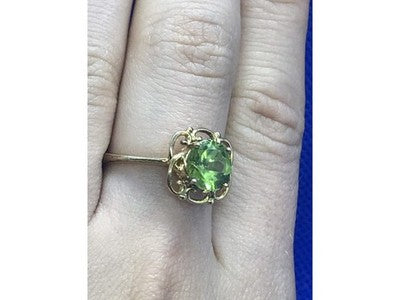 925 Sterling Silver Gold Plated Chrysolite Ring Size 7.5