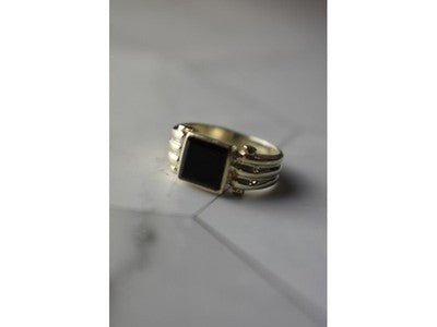 925 Sterling Silver Black Agate Signet Ring Size 6.5