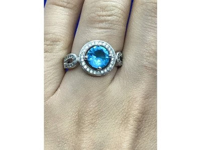 925 Sterling Silver Blue Topaz Ring Size 8