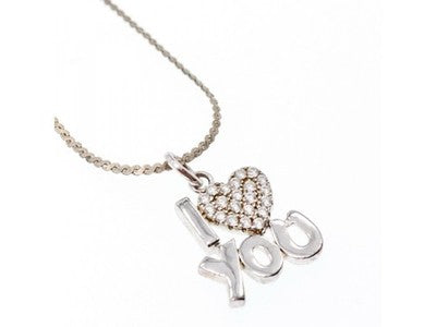 925 Sterling Silver CZ "I Love You" ?Hain With Pendant Italy